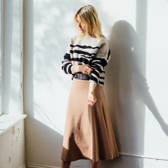 NAADAM Wool Cashmere Tiger Stripe Jacquard Crew Pullover Sweater Oatmeal Women’s - Picture 9 of 9